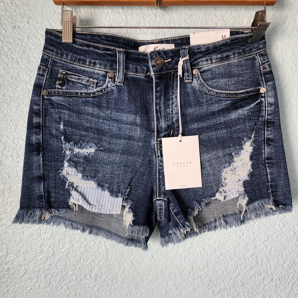 KanCan Midnight Blue Ripped Jean Shorts